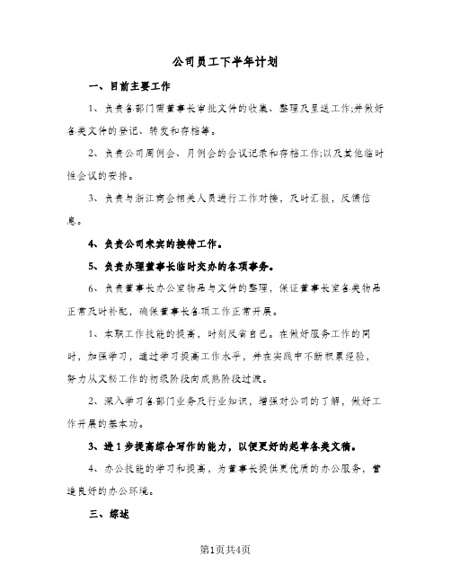 公司员工下半年计划(三篇)