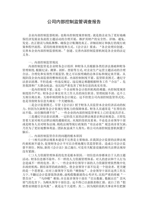 公司内部控制监管调查报告