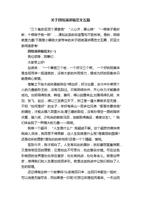 关于团结演讲稿范文五篇