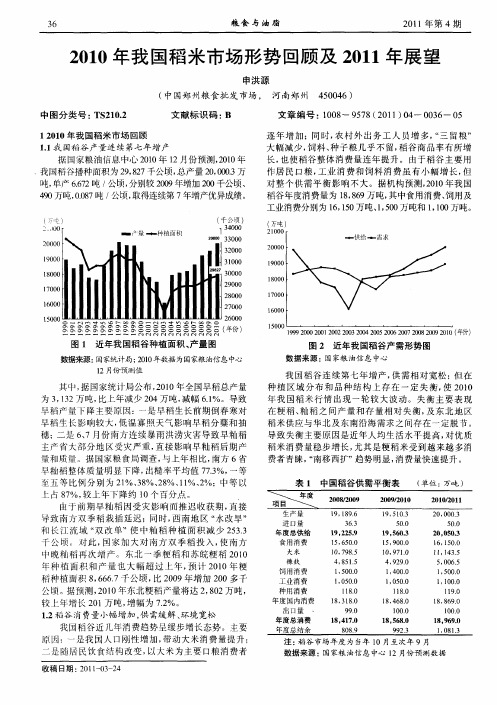 2010年我国稻米市场形势回顾及2011年展望