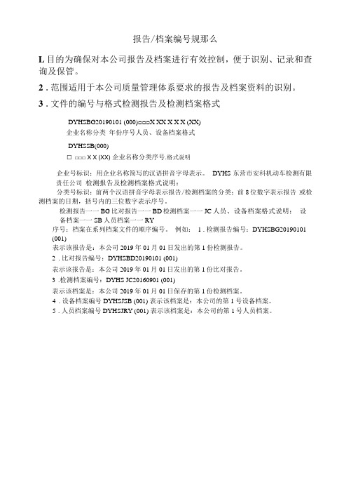 机动车检测报告、档案编号规则