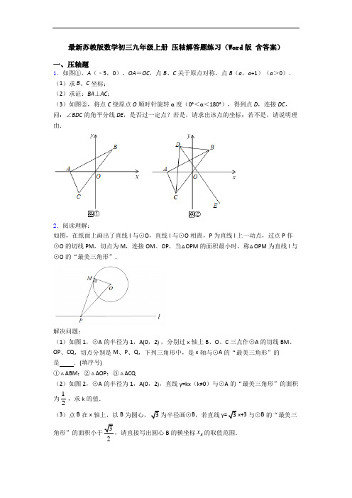 最新苏教版数学初三九年级上册 压轴解答题练习(Word版 含答案)