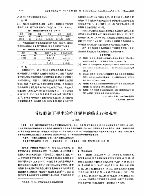 后腹腔镜下手术治疗肾囊肿的临床疗效观察