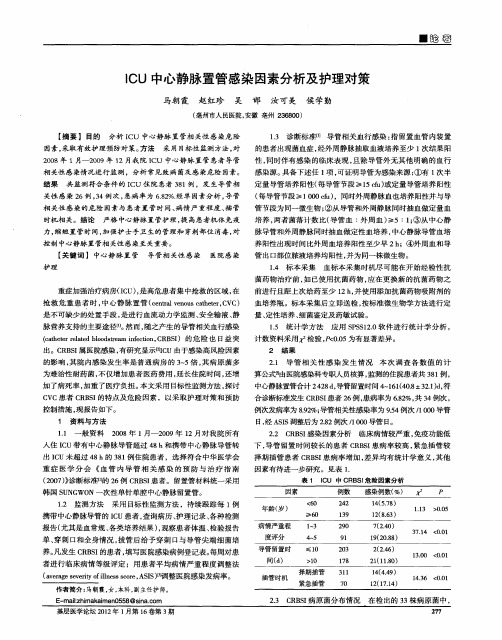 ICU中心静脉置管感染因素分析及护理对策