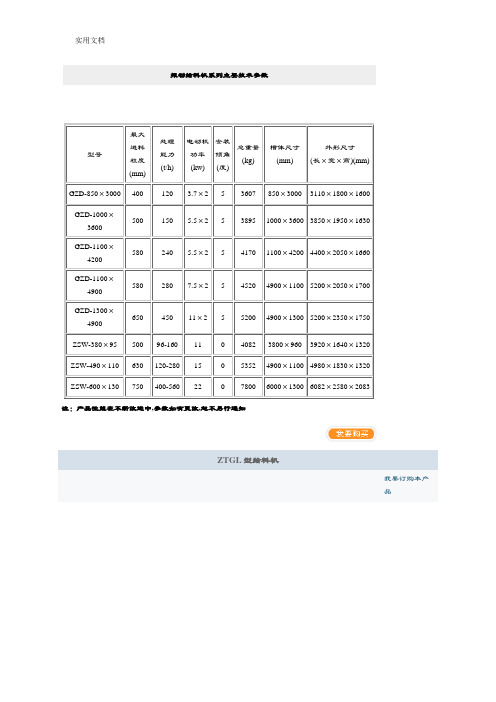 振动给料机系列主要技术全参数