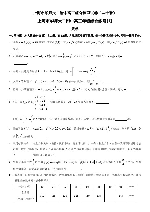 华师大二附中高三数学综合练习试卷共十套