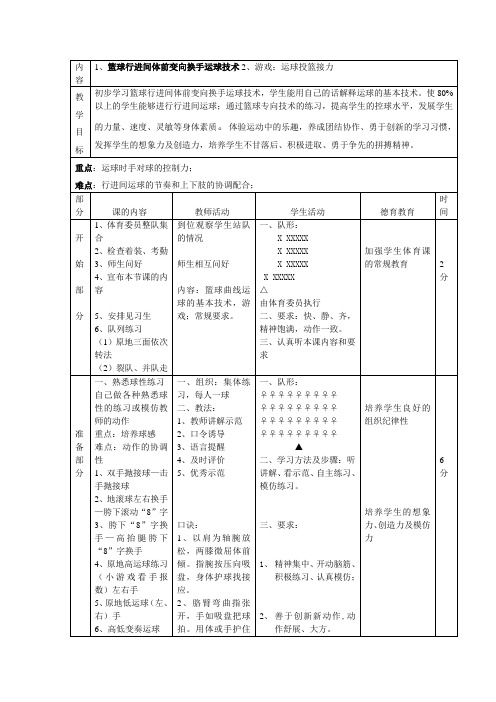 篮球行进间体前变向换手运球技术