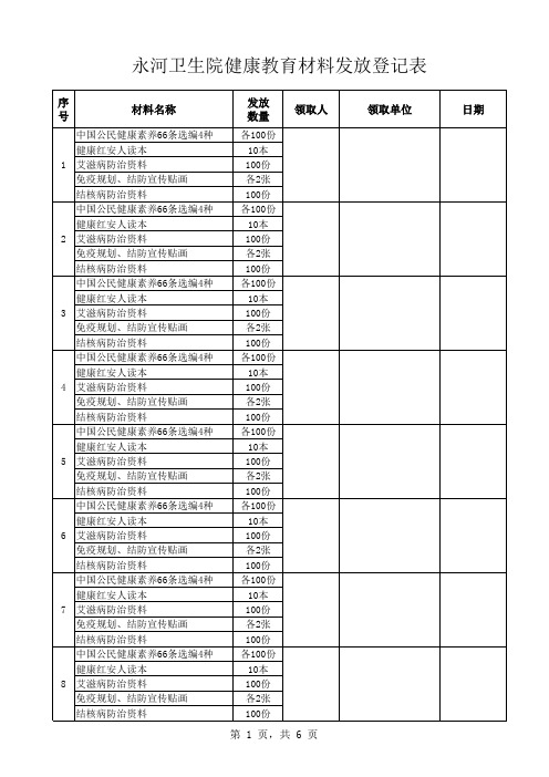 健康教育材料发放登记表