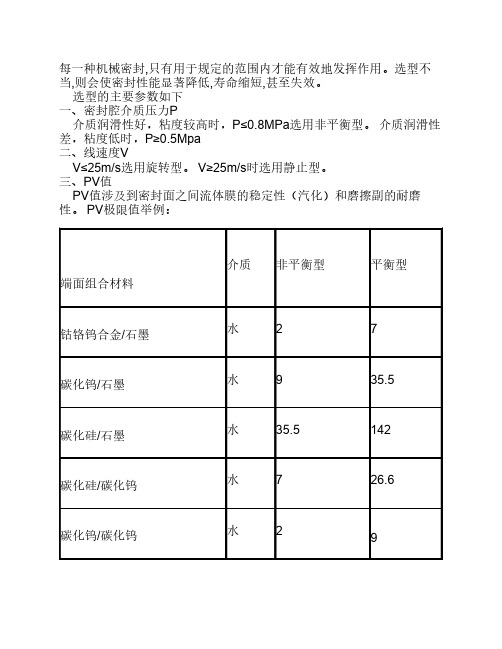 机械密封性能参数