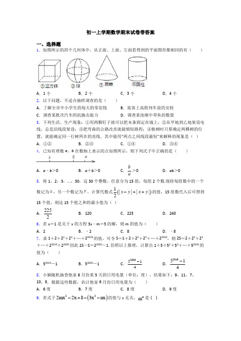 初一上学期数学期末试卷带答案