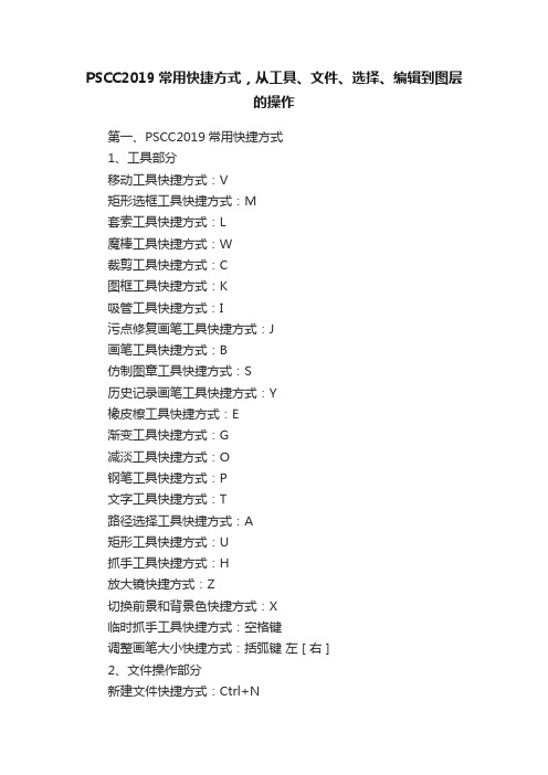 PSCC2019常用快捷方式，从工具、文件、选择、编辑到图层的操作