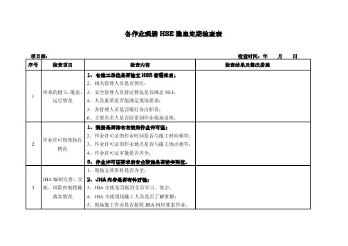 作业现场HSE隐患定期检查表