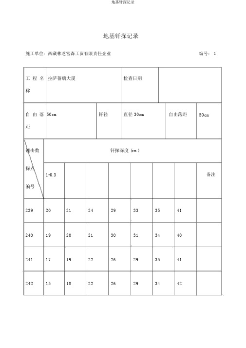 地基钎探记录