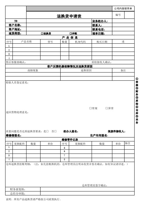 医疗器械质量管理退换货申请表