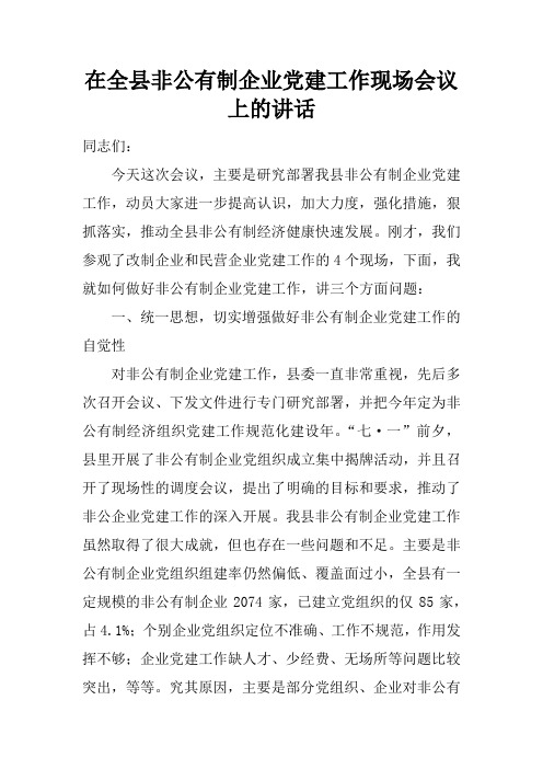 在全县非公有制企业党建工作现场会议上的讲述性语言