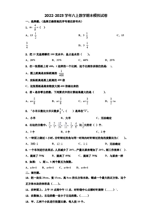 2022-2023学年辽宁省沈阳市和平区数学六年级第一学期期末学业质量监测模拟试题含解析