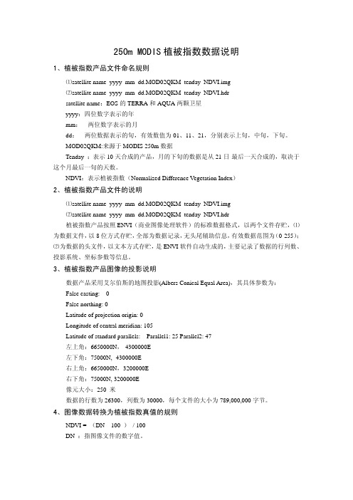 250m MODIS 植被指数数据说明