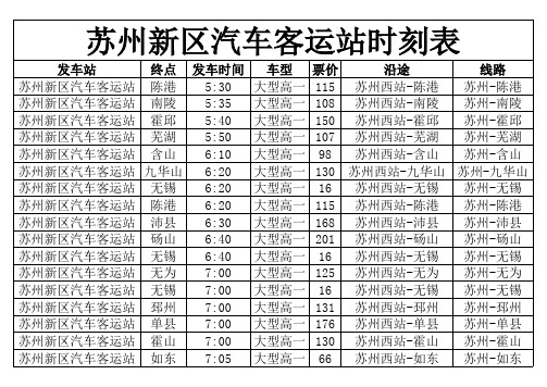 苏州新区汽车客运站时刻表