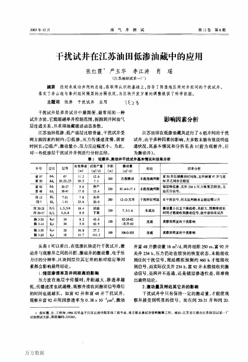 干扰试井在江苏油田低渗油藏中的应用