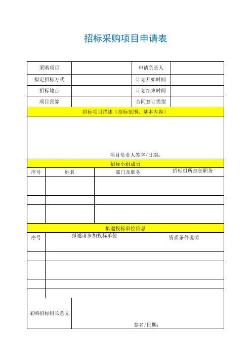 【最新】招标采购项目申请表