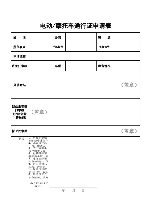 车辆通行证申请表