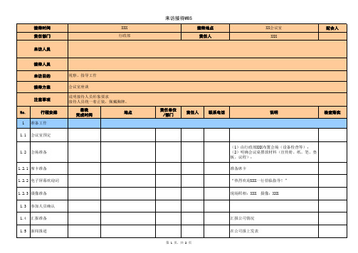 公司接待流程表格WBS 非常实用 可以直接修改使用 