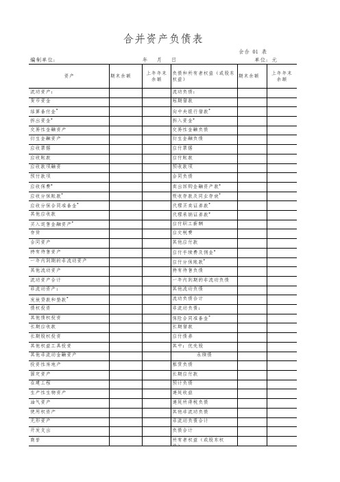 全套合并财务报表模板(2019)