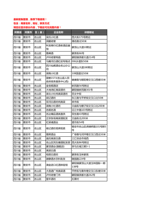 新版四川省雅安市名山区酒水批发企业公司商家户名录单联系方式地址大全58家