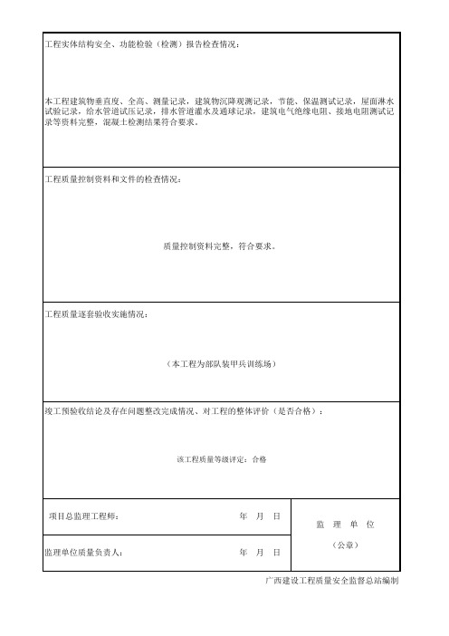 表21--监理单位工程竣工质量评价报告(监理单位)