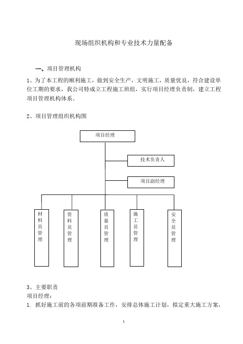 现场组织机构和专业力量配备