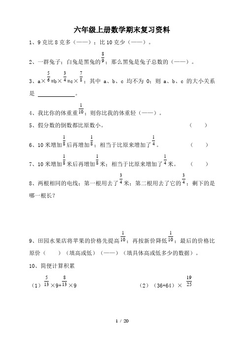 六年级上册数学期末复习资料