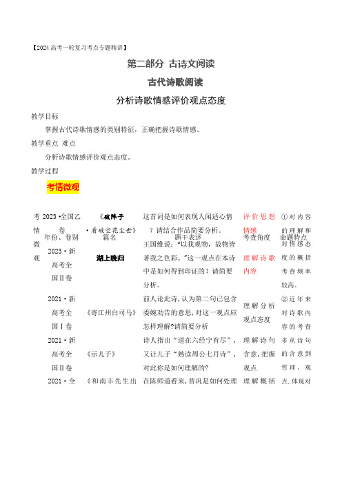 11分析诗歌情感评价观点态度-2024年高考语文一轮复习之古代诗歌阅读与默写