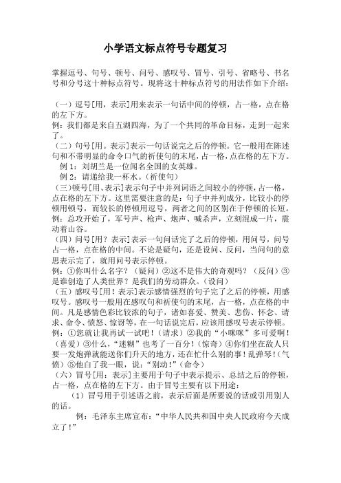 小升初语文总复习专题知识归纳：小学语文标点符号专题复习