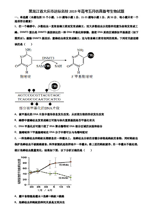 黑龙江省大庆市达标名校2019年高考五月仿真备考生物试题含解析