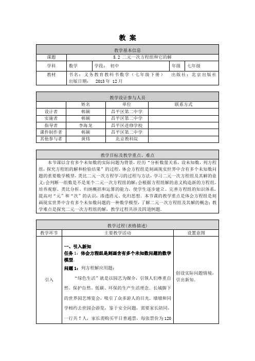 05 -二元一次方程组和它的解-1教案