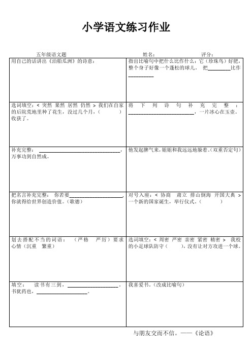 小学五年级语文练习作业66