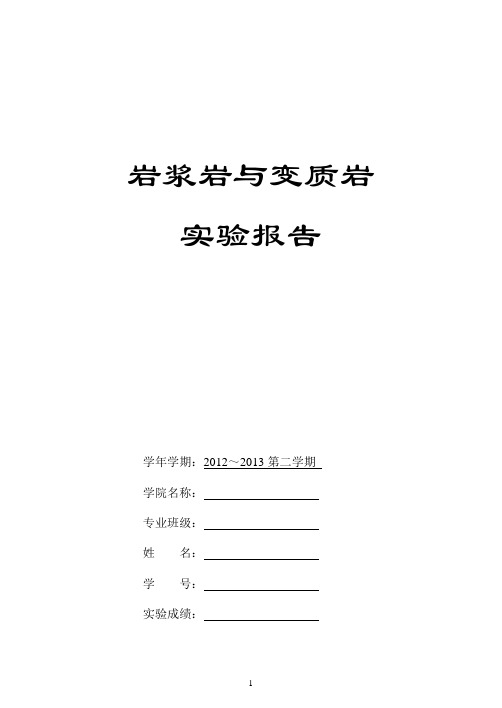 岩浆岩及变质岩实验报告册修改123123123