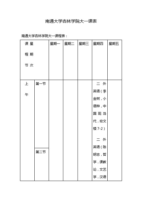 南通大学杏林学院大一课表