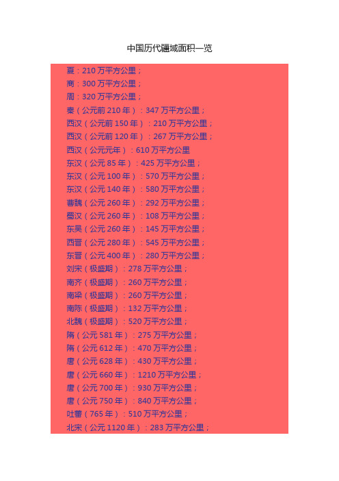 中国历代疆域面积一览