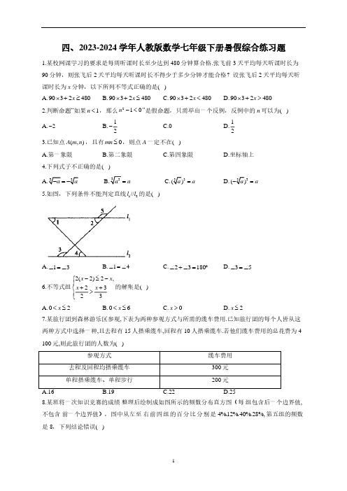 2023-2024学年人教版数学七年级下册暑假综合练习题四(含解析)