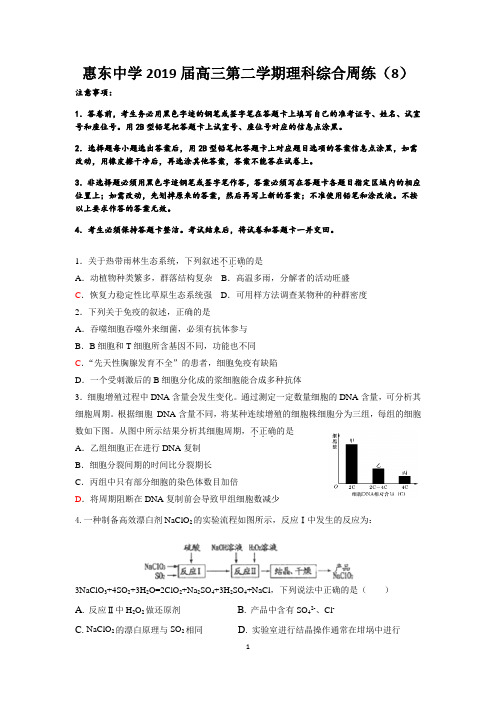 广东省惠州市惠东中学2019届高三第二学期理科综合周练8