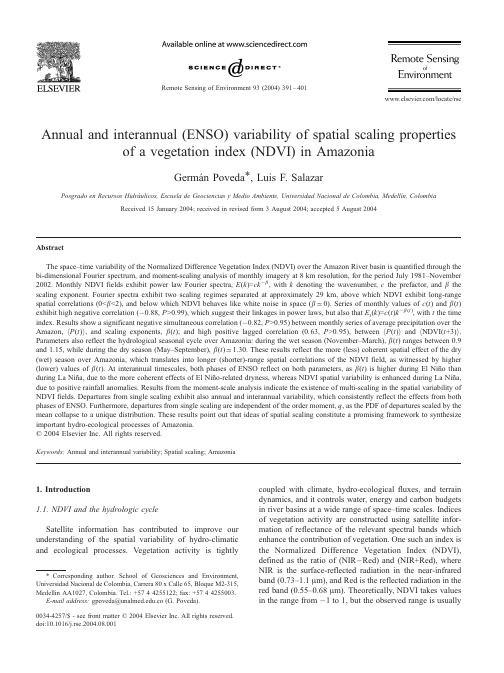 Annual and interannual (ENSO) variability of spatial scaling properties of (NDVI) in Amazonia