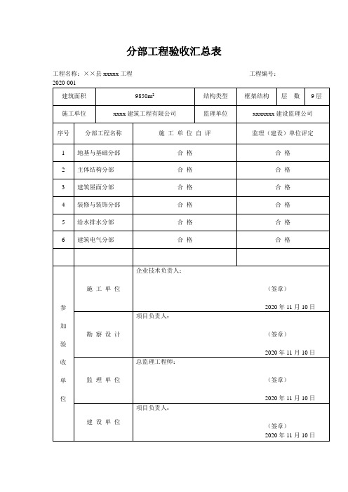 分部工程验收汇总表通用版