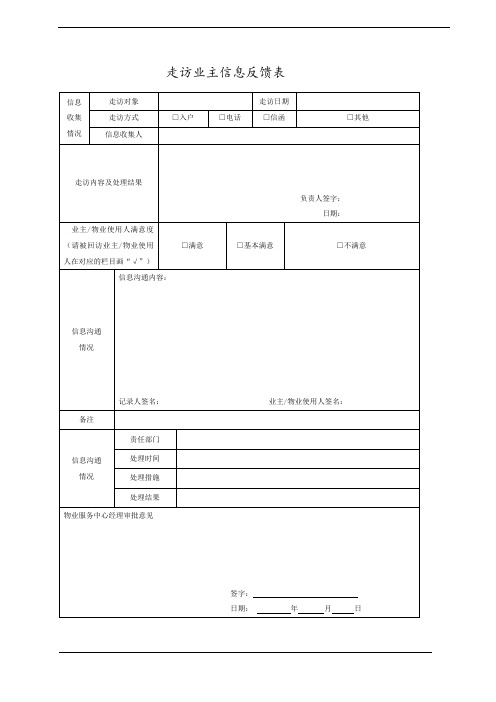 物业客服部工作表格大全