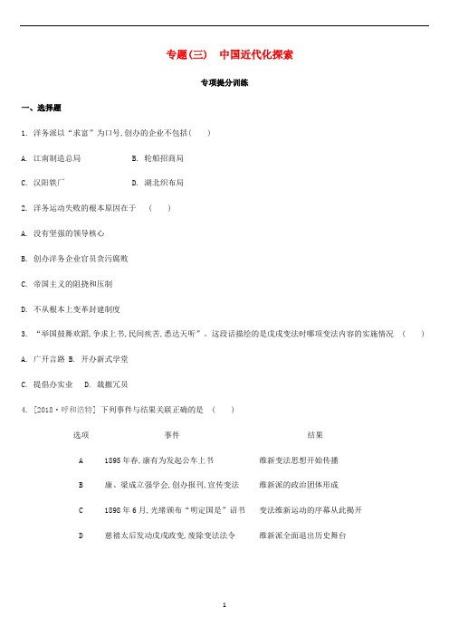 中考历史二轮专题复习 专题3 中国近代化探索专项提分训练