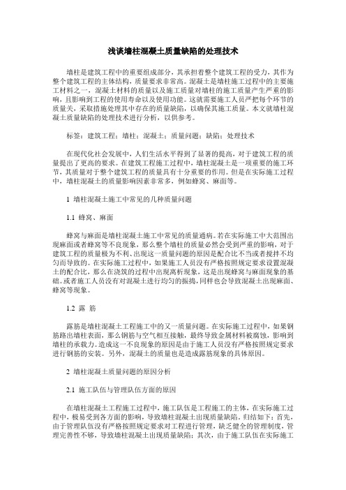 浅谈墙柱混凝土质量缺陷的处理技术