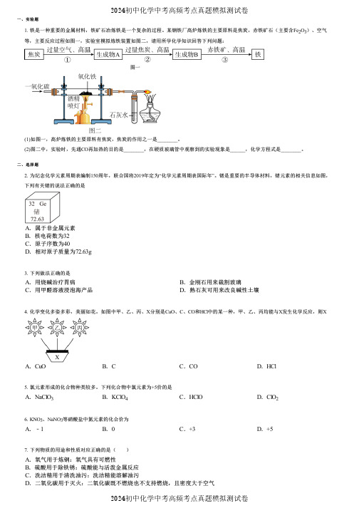 2024初中化学中考高频考点真题模拟测试卷 (1053)