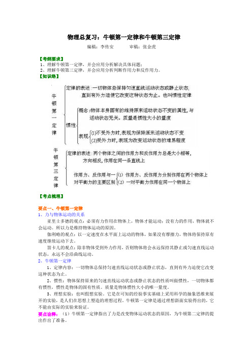 牛顿第一定律和牛顿第三定律 知识讲解