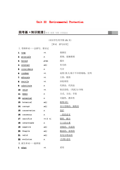 2019版高三英语一轮复习 第1部分 基础知识解读 Unit 22 Environmental Pr