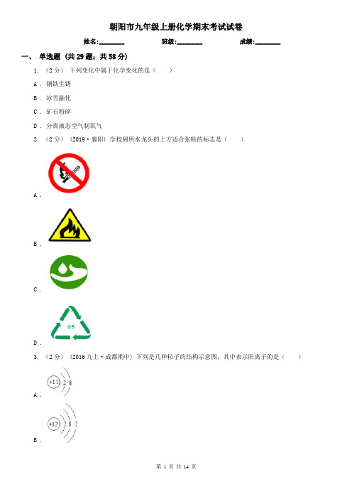 朝阳市九年级上册化学期末考试试卷